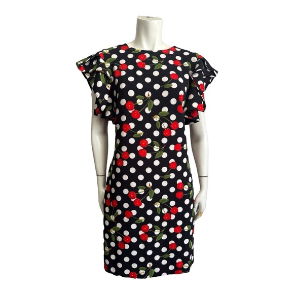 Retro vintage YMY Polka Dot Cherry Dress Black White Red Women’s Size XL - Picture 1 of 15